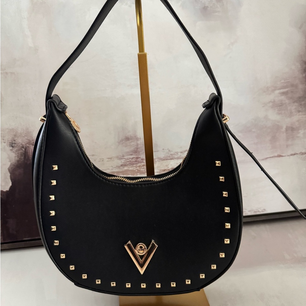 Valentino Orlandi Black Studded Vegan Leather Designer Shoulder Bag, NWOT
